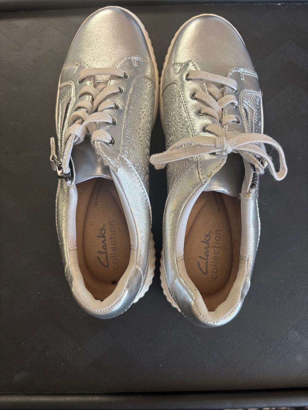 Clarks Caroline Ayla Silver Metallic Sneakers